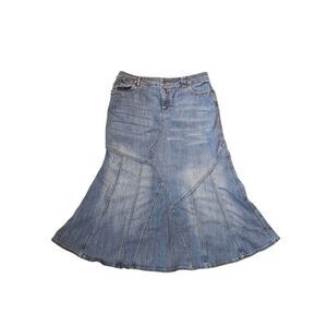 L.A. Blues Blue Jean Maxi Long Denim Skirt Flare Womens Size 14 Vintage EUC